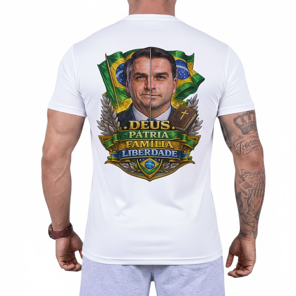 Camiseta Masculina Premium Camisa Algodão Estilo Conforto Flavio e Bolsonar Lema Família Entrega Rápida