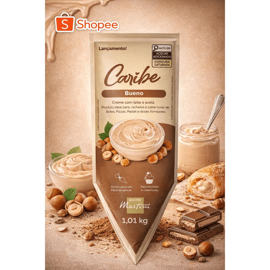 Bisnaga Caribe Bueno 1,01kg Master Martini | Recheio Cremoso Sabor Avelã com Chocolate Branco