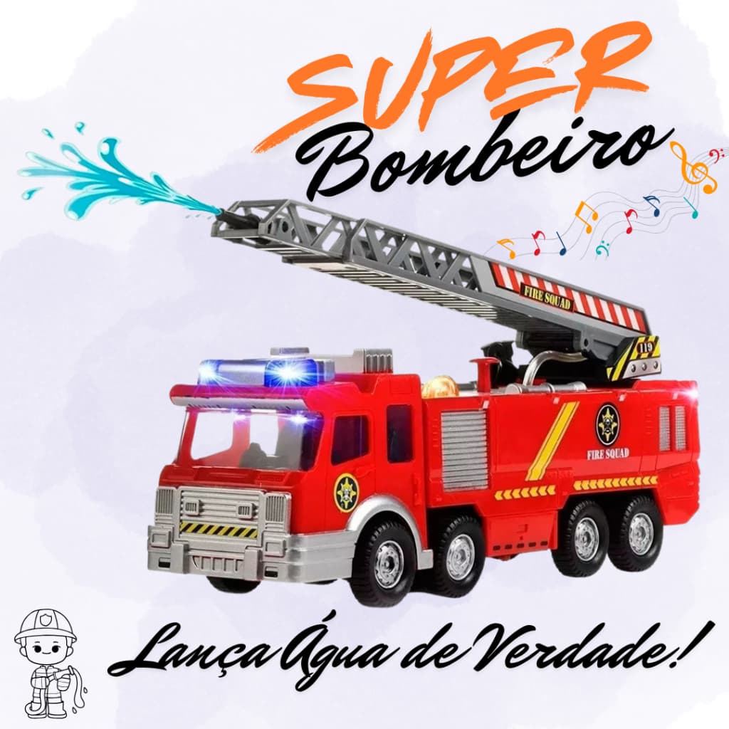 Caminhão Bombeiro Lança Jato de Água Com Sirene Bate Volta Luz e Som
