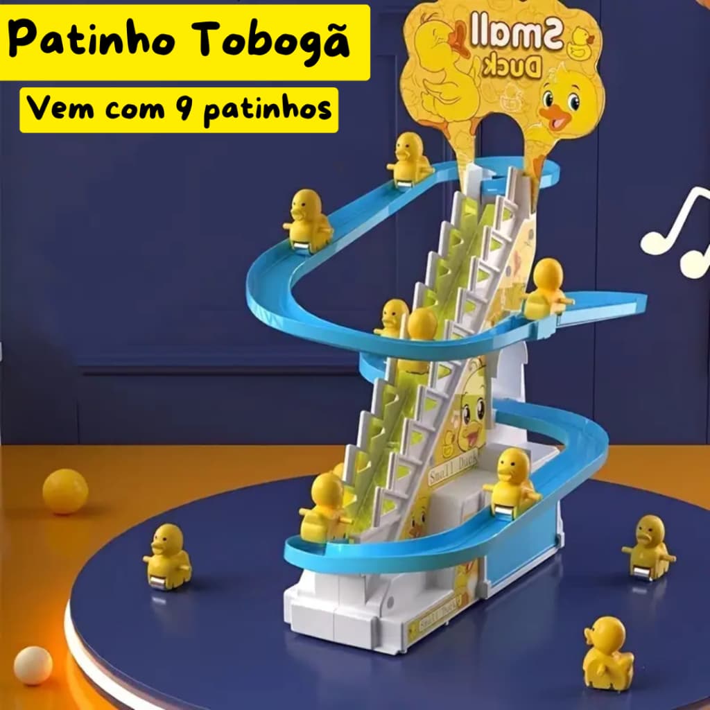 Brinquedo Pista Pato Patinho Escorrega Tobogã Escada Musical com Som e Led Menino e Menina