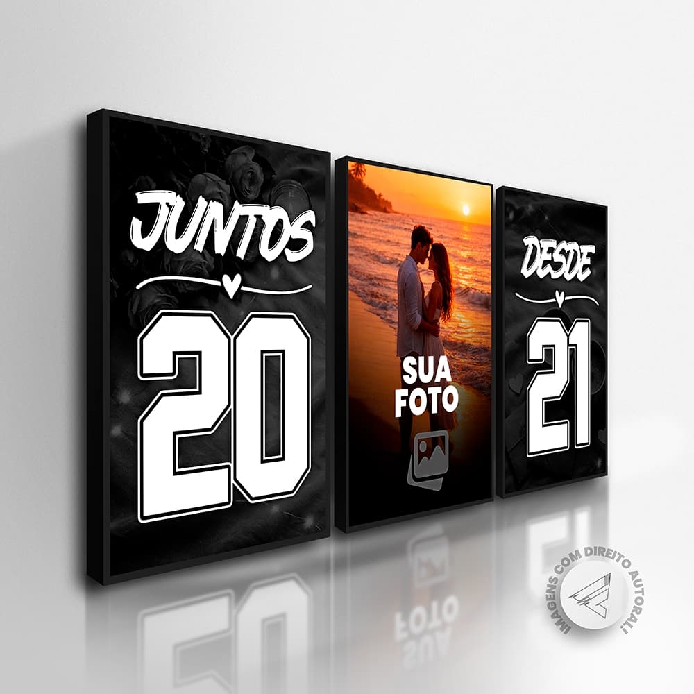 Kit 3 Quadros Decorativos Sala Decoração Casamento romântico com FOTOS & DATAS Personalizados