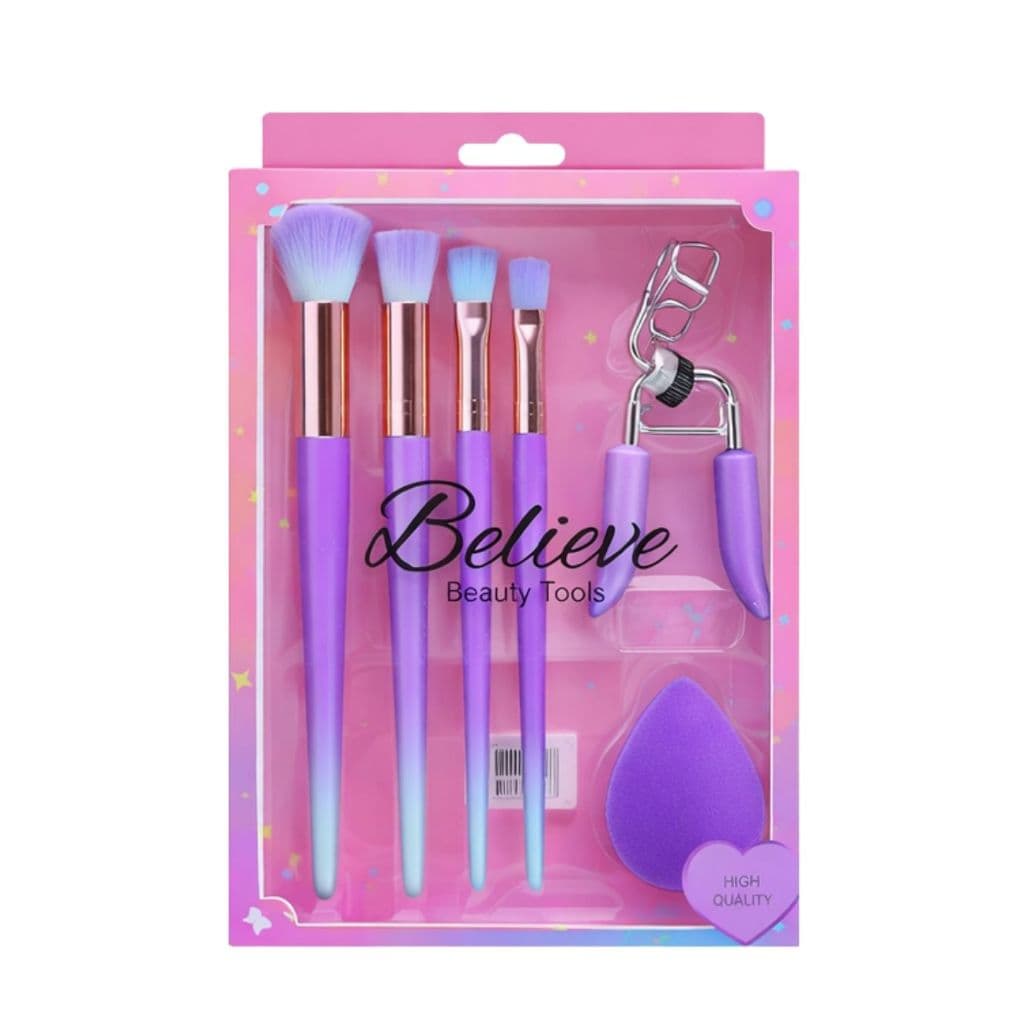 Kit pincel de maquiagem - 4 pincéis + 1 esponja + 1 curvex- pincéis para os olhos