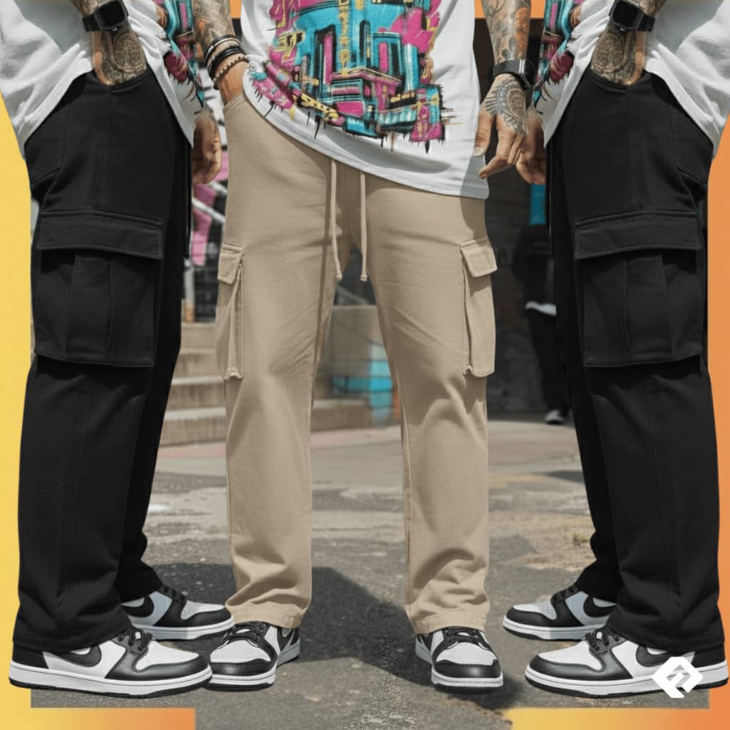 Kit 3 Calça Cargo Masculina Sarja Bolsos Laterais Estilo Militar Street Casual Confortável
