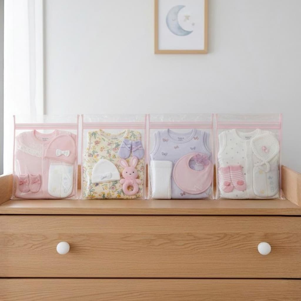Kit 4 Saquinhos Maternidade Organizador Mala Roupas de Bebê 30x35 cm Plastificado com Zíper