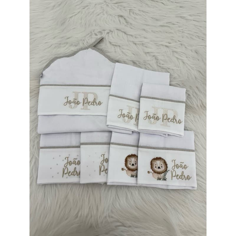 Kit fraldas premium 100% algodão  contendo 2 banho dupla fralda + 4 passeio + 4 ombro + 4 bocas personalizadas nome bebê