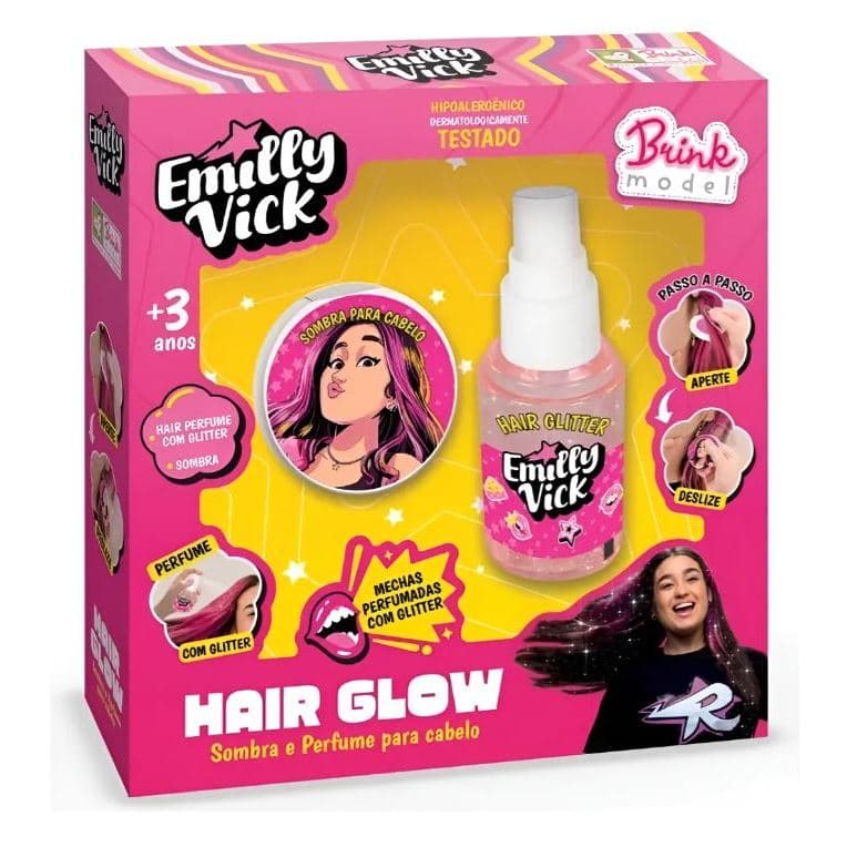 Kit Maquiagem Infantil Hair Glow Emilly Vick Dos Rosa Sombra e Perfume Para Cabelo  - Brink Model