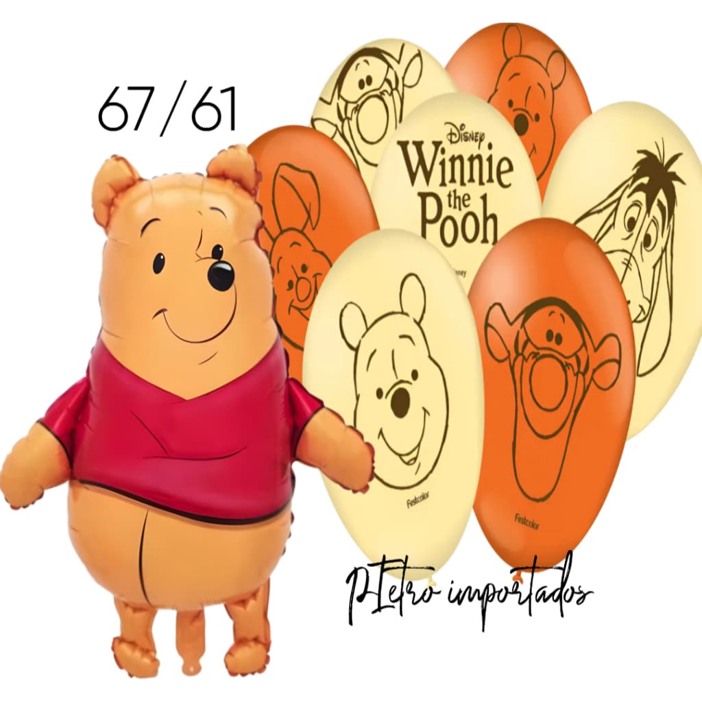 Kit Balões Ursinho Pooh Especial 9 Pol. 25UNID + Balão Ursinho Pooh metalizado 67cm