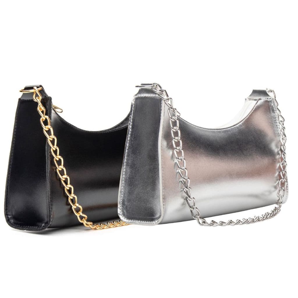 Bolsa Feminina Elegante Kit 2 Baguete Metalizada Ombro Mão Estilo Casual Festa Pequena Media