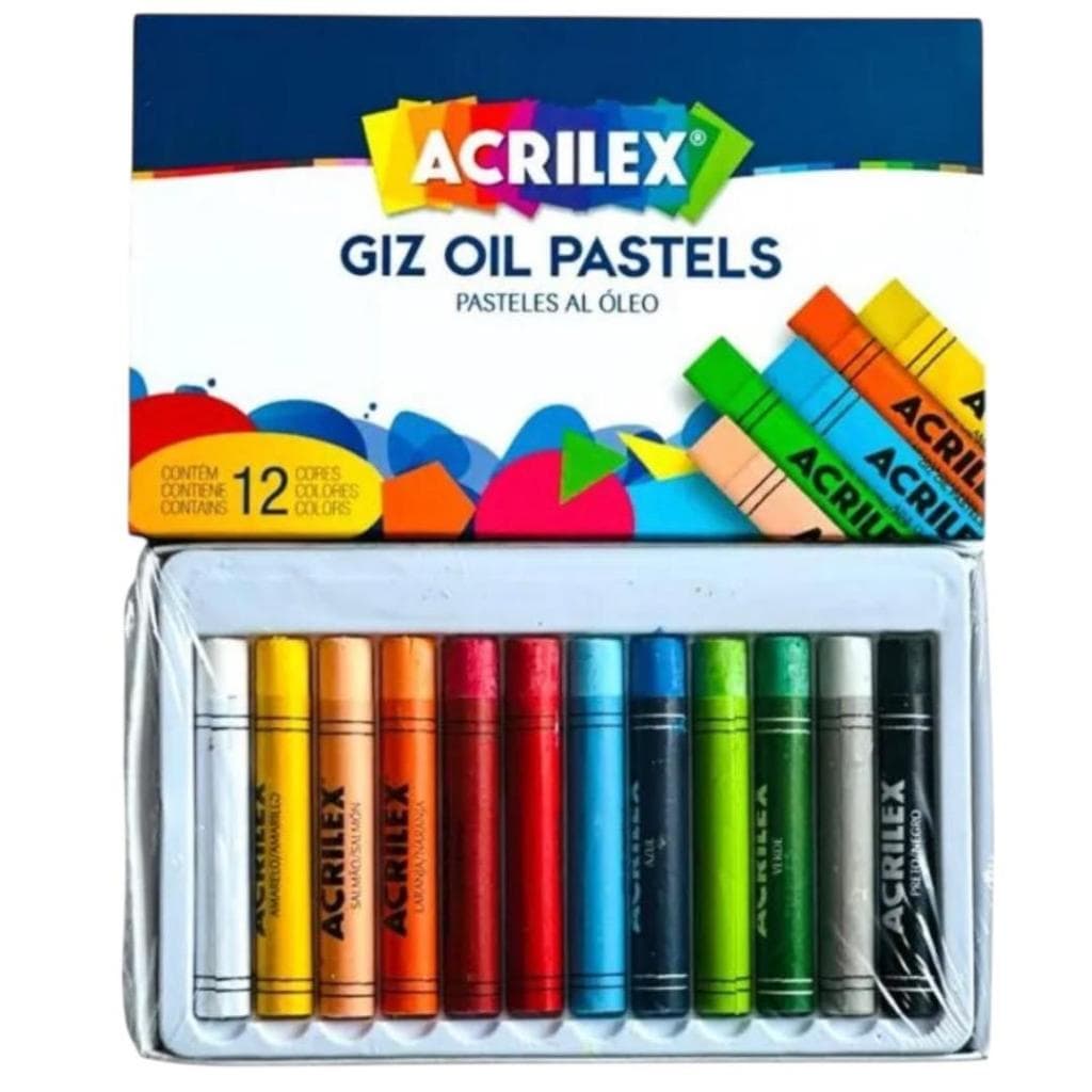Giz oil Pastels 12 Cores Artístico Dureza Macia Cores Acrilex