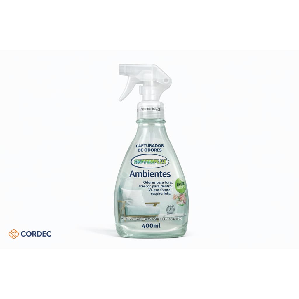 Capterplus 400ml Eliminador de Mau Cheiro Spray Capturador de Odores Ambientes Tecidos Banheiro Sofá Carpete Aroma Flora