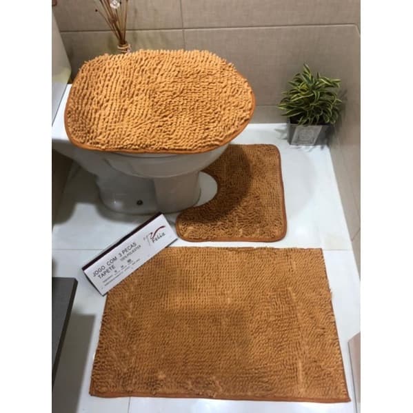 Kit 3 Peças Tapete Jogo de Banheiro Antiderrapante  Macarrão Chenille