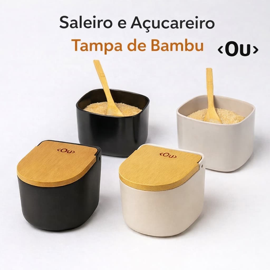 Saleiro e Açucareiro OU Tampa de Bambu 10x10cm Porta Sal e Açúcar Cozinha Elegante
