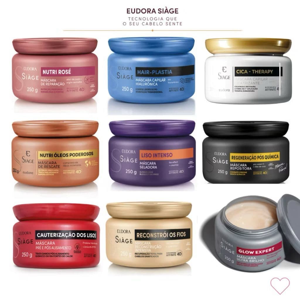 Máscara Capilar Siàge Eudora 250g – Hidratação, Nutrição ou Reconstrução – Cronograma Capilar