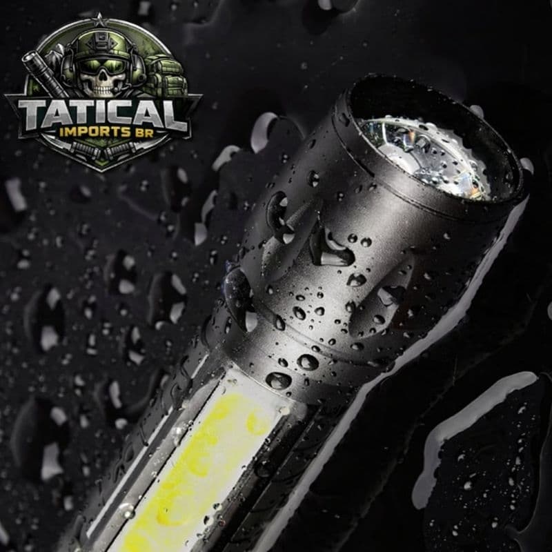 Lanterna Tática LED Recarregável USB COB – 3 Modos + Zoom + Case