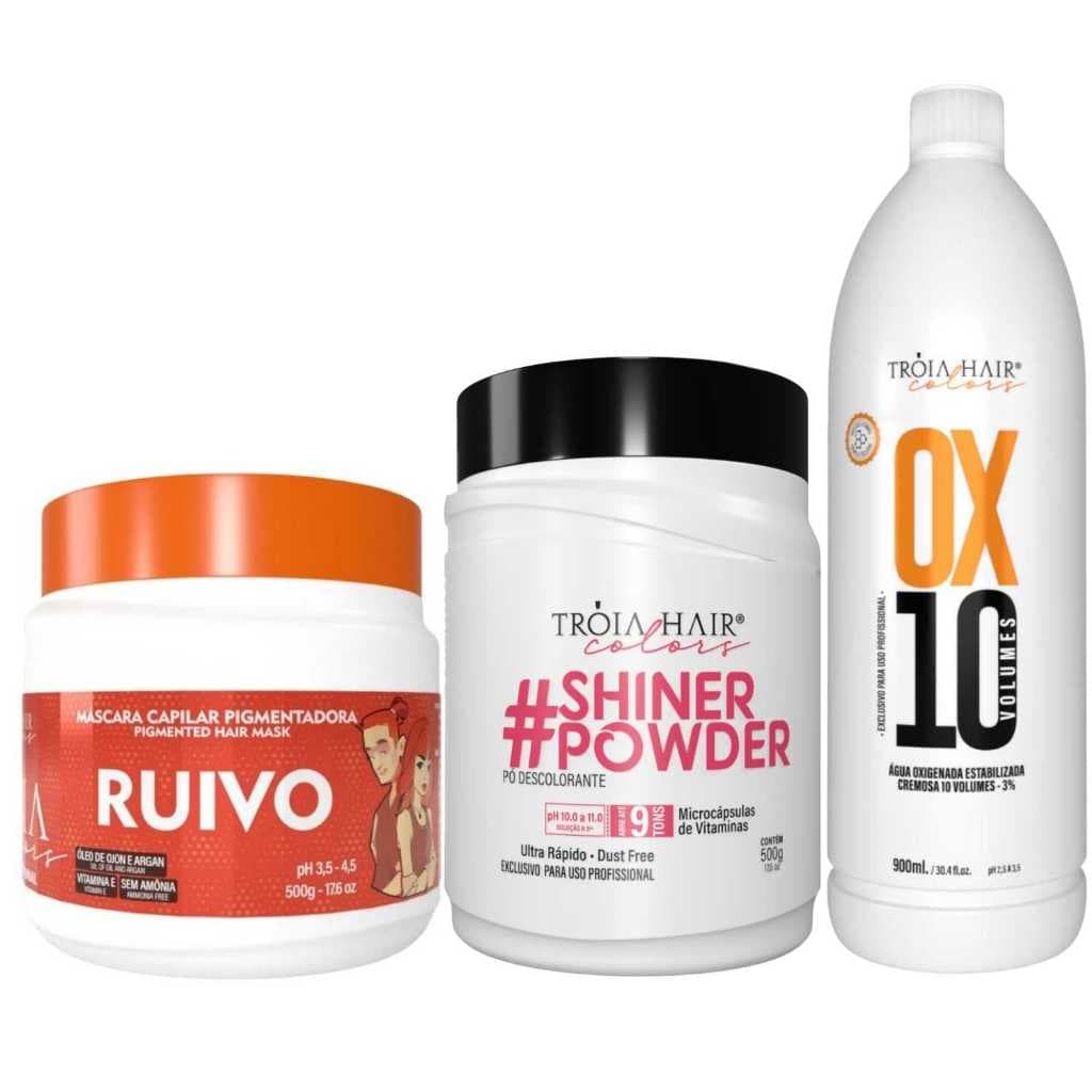 Pó Descolorante Premium 500g + OX 10 900ml + Troia Colors Ruivo 500g - Troia Hair