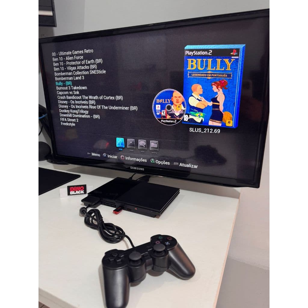 PS2 Tunado OPL + Pendrive 64GB com 15 Jogos à Escolha + 2 Controles – Seminovo