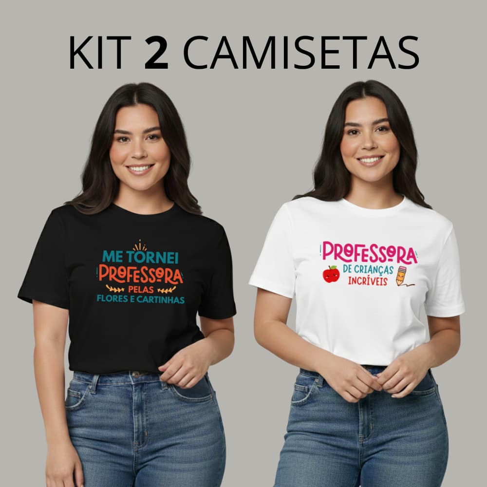 Kit 2 Camiseta Blusa Feminina Estampada Profissão Professora Frase Engraçada Pedagogia 100% Algodão