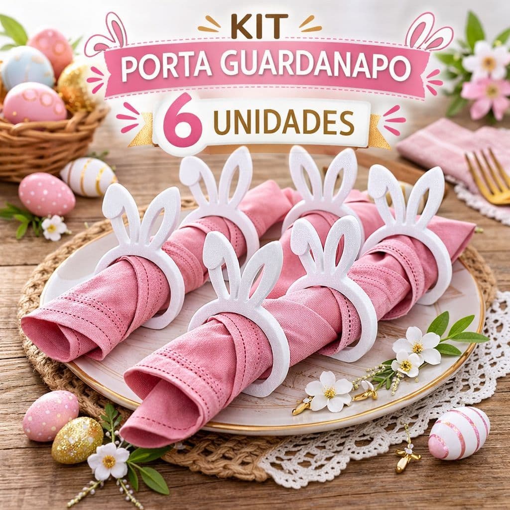 Porta Guardanapo Páscoa coelho Kit 6 ou 4 Unidades Decoração Mesa Posta Easter Bunny