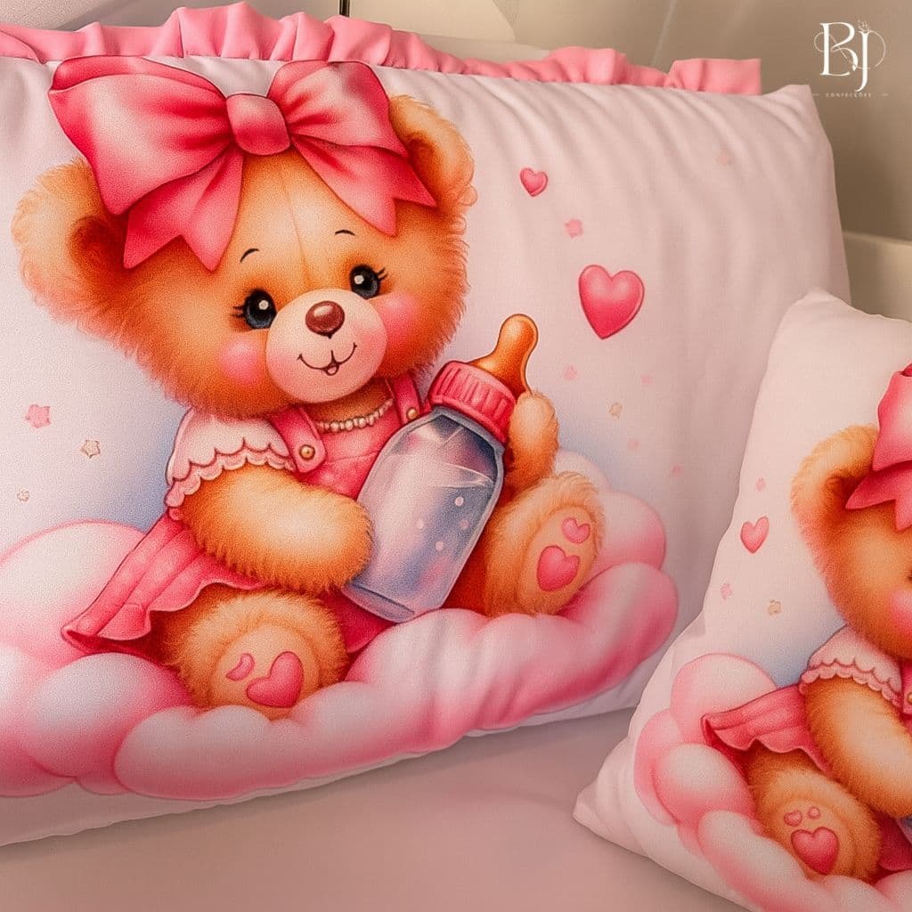 Kit Berço Completo Bebê Menina Rosa Ursinha 6 Peças