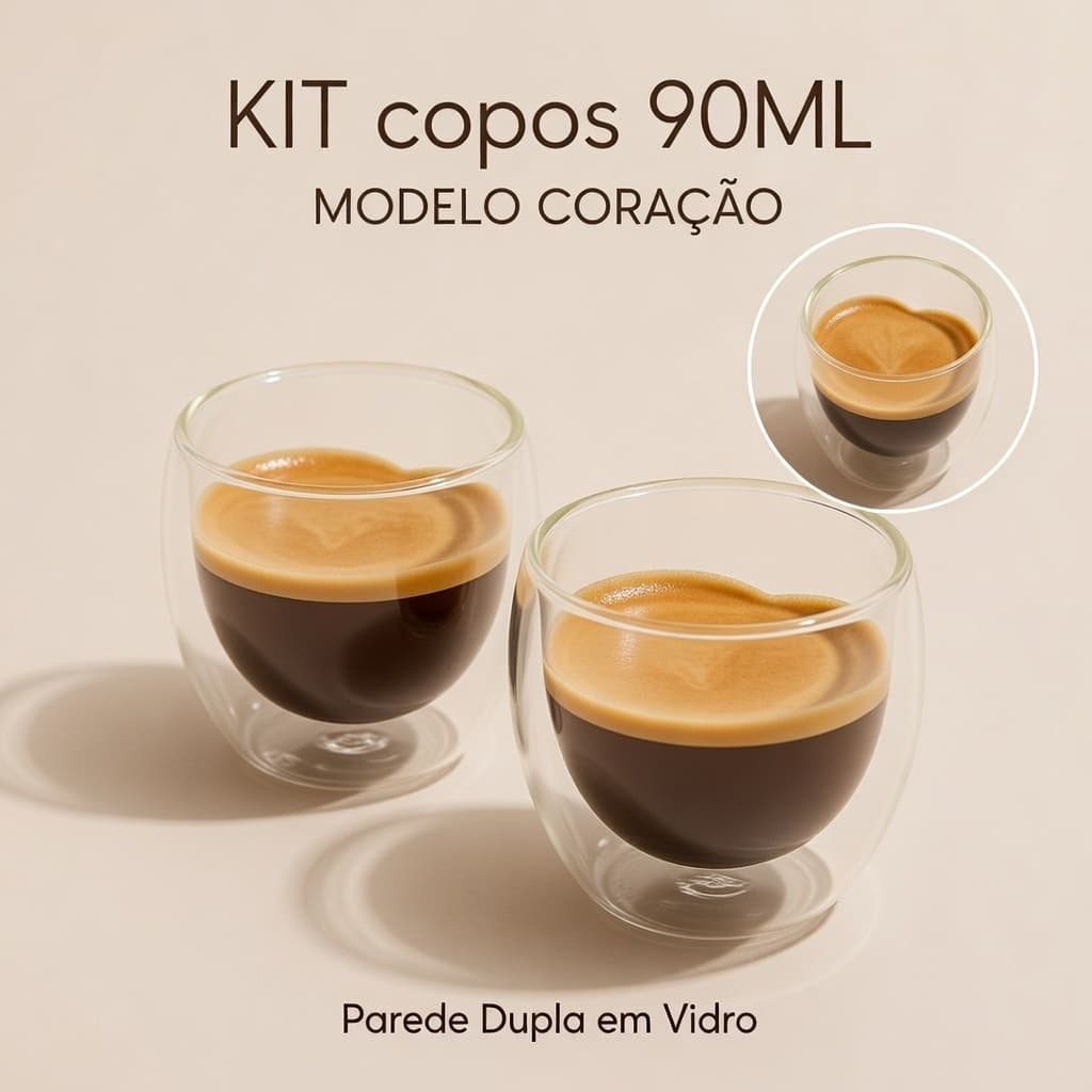 Kit Copo Parede Dupla Café Borossilicato 80ml - Térmico Luxo