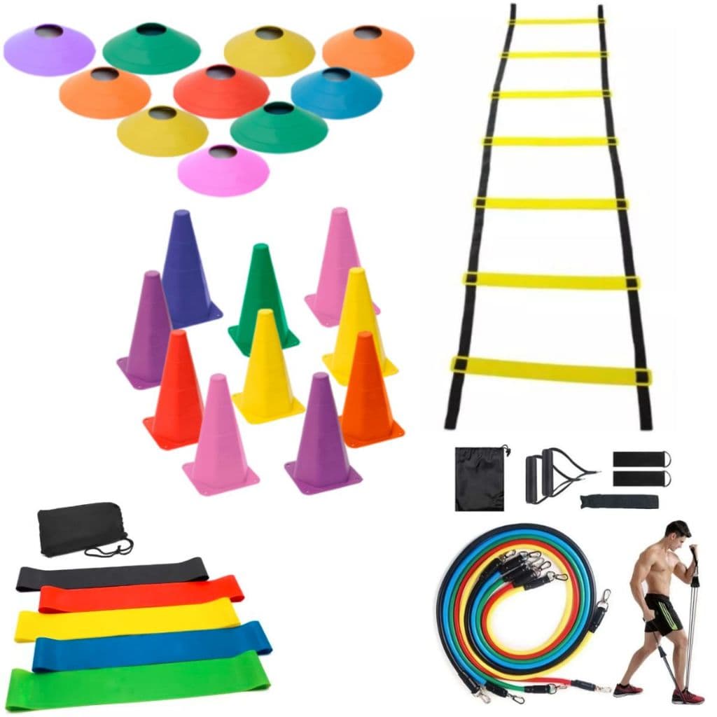 Kit Agilidade Completo Escada 10 Cones 10 Chapéu Chinês 5 Mini Bands Kit 11 Peças Elástico