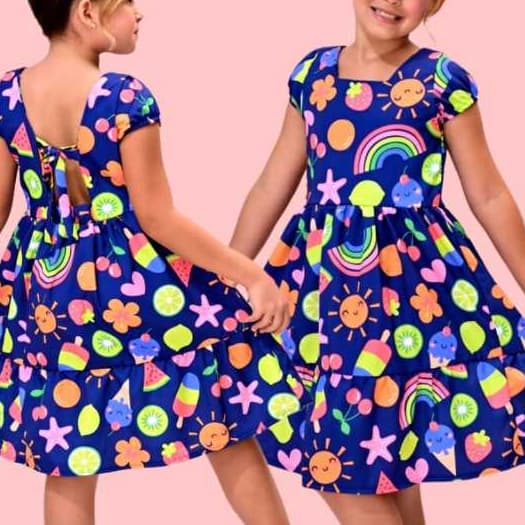 Vestido Infantil Menina Festa Estampado  Princesa Luxo Alegre