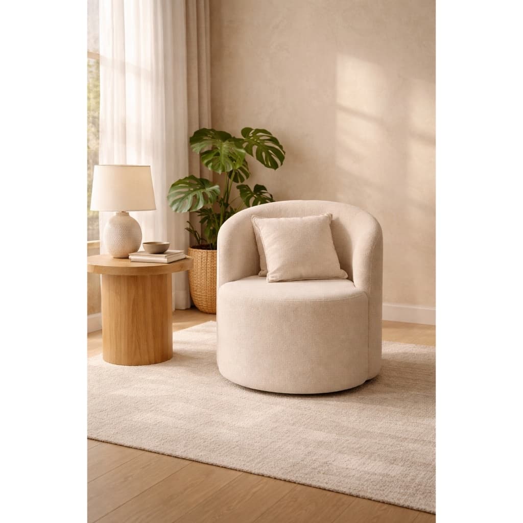 Poltrona Lívia Orgânica Bouclê Bege Luxo Moderna Para Sala Quarto Recepção Confortável 78cm