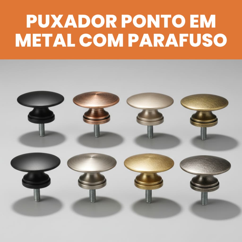 Kit Puxador Ponto Redondo Metal Móveis Gavetas Armários Gabinetes Cozinha Banheiro Com Parafuso