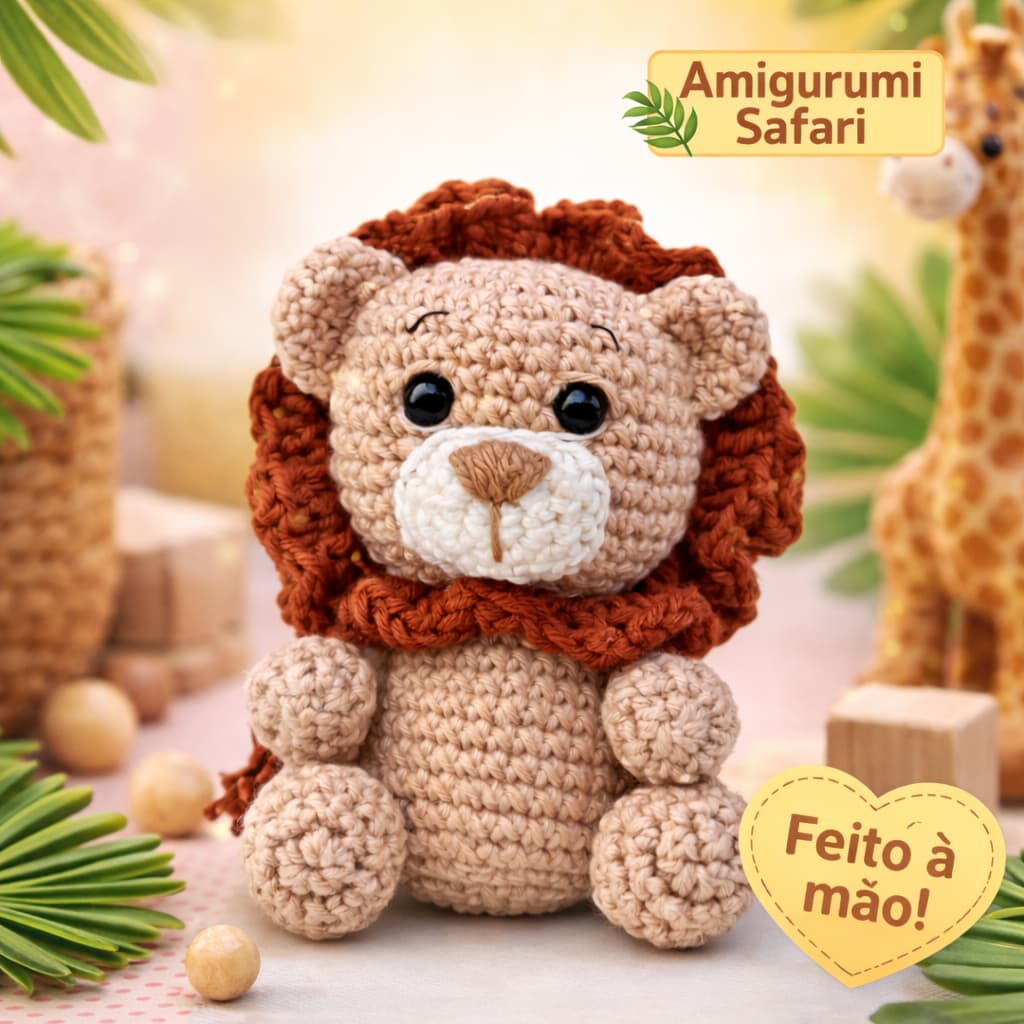 Kit Leão Amigurumi Safari Decoração Festa Infantil Tema Safari lembrancinha/mobile/varal/chaveiro/coleções/bordado