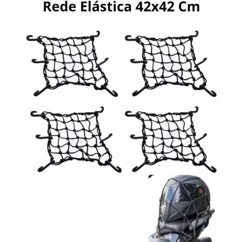 Rede Elástica Aranha 42x42 Cm Moto Capacete Redinha Gancho Resistente