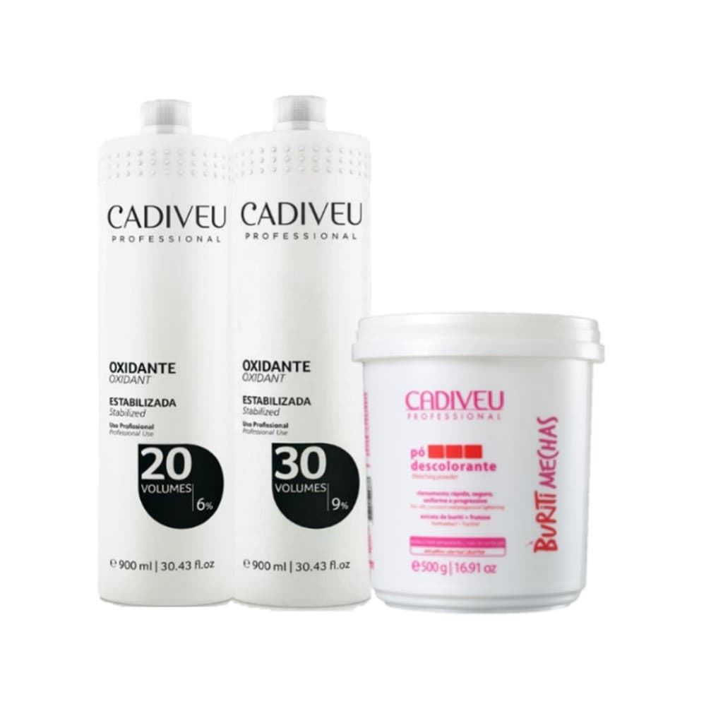 Kit Cadiveu Buriti Mechas Pó Descolorante 500gr + 1 Ox 20 Volumes 900ml + 1 OX 30 Volumes 900ml