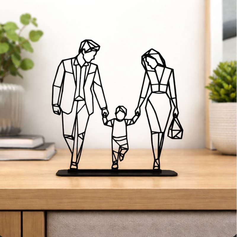 Escultura Decorativa Família Minimalista Personalizada com Iniciais – Presente Exclusivo COD-026