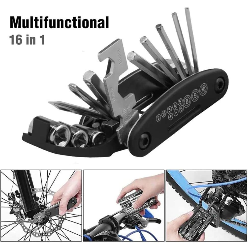 Kit Completo Ferramentas Manutenção Reparo Bicicleta MTB Canivete Multiuso Remendo Bolsa Pneu