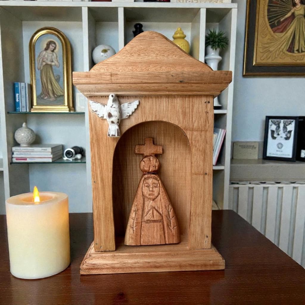 Oratório em madeira artesanal rustico 30cm Decoração Religiosa Católico Nicho Santo Quaresma oração