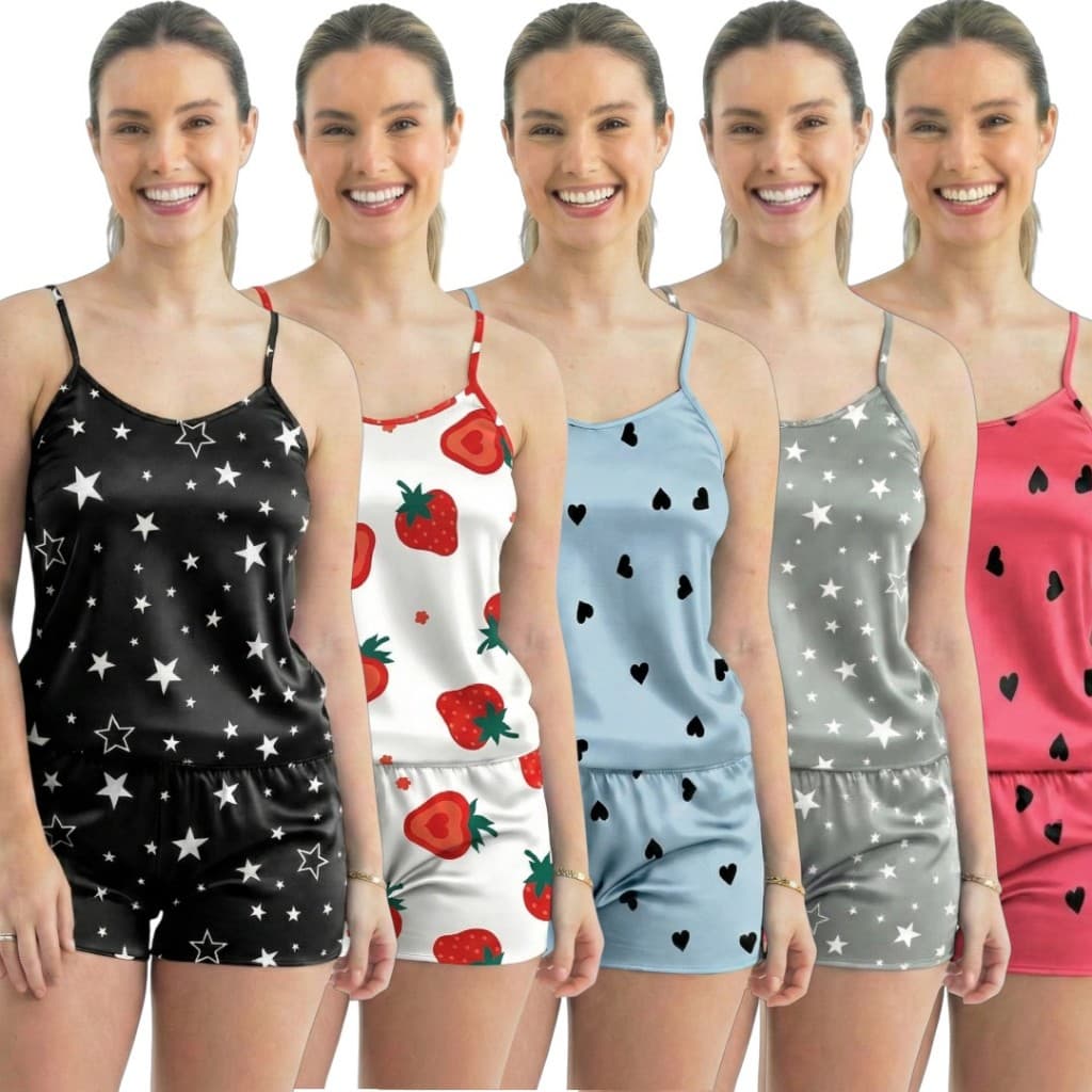 Kit Conjuntos Pijama Baby Doll Short Doll Estampado Sem Bojo Conjunto Feminino Pijamas