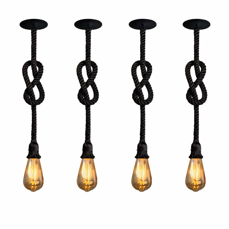 4 Pendentes de Teto Rústicos Corda Preta 1,10m Estilo Industrial Retrô para casa e loja