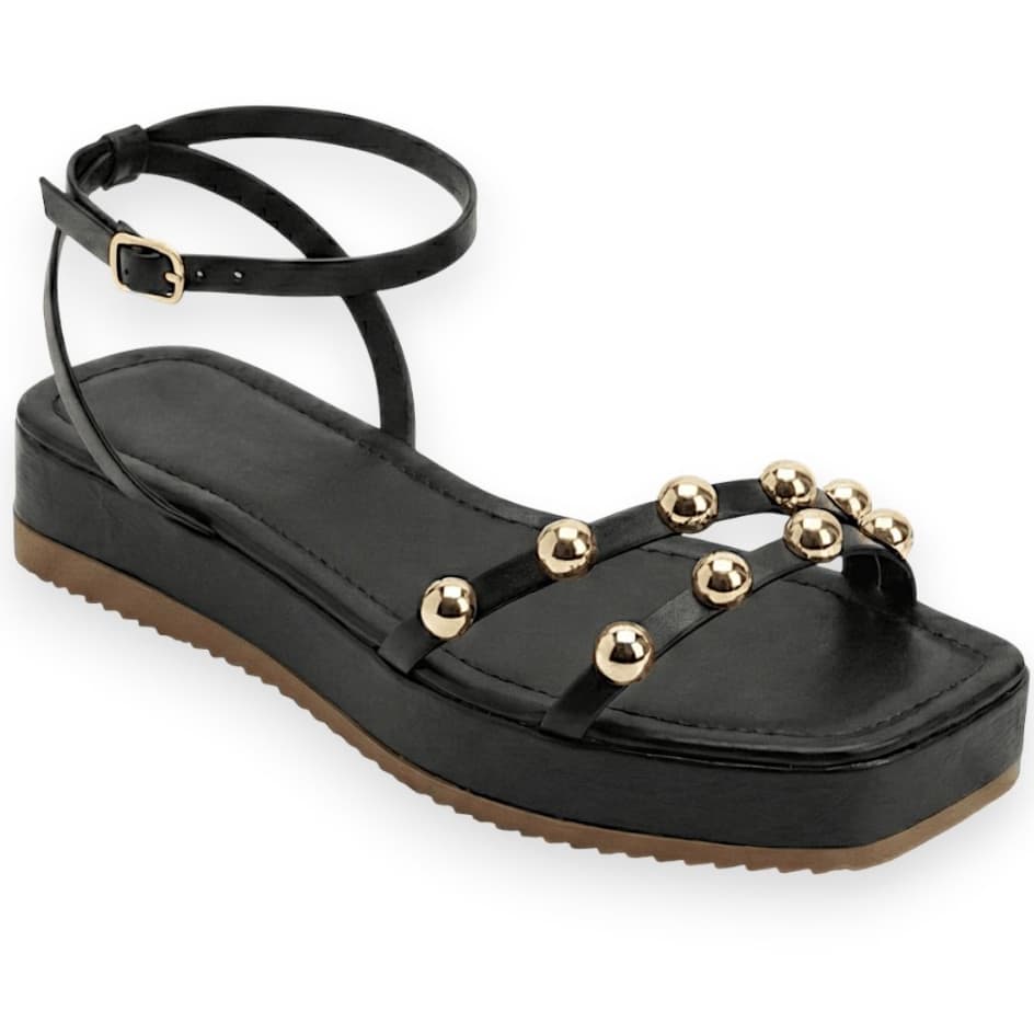 Sandália Feminina Tamanco Flatform Casual Confortável Enfeite Metalizado Moda