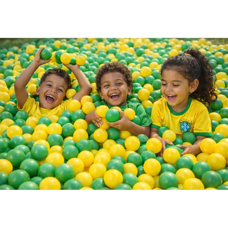 100 Unidades de Bolinha Plástica Colorida Verde e Amarelo Copa Brasil Piscina Bolinhas 25, 50, 100 e 200- Não Amassam