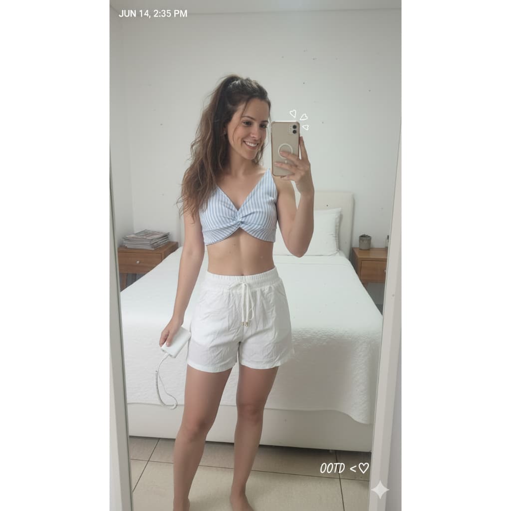 Short Feminino Liso Cintura Alta Ajustável – Moda Verão Branco/Preto Tam M