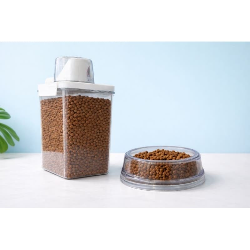 Kit Pet Porta Ração 1,5L Com Copo Dosador E Comedouro Anti Formiga 290ml