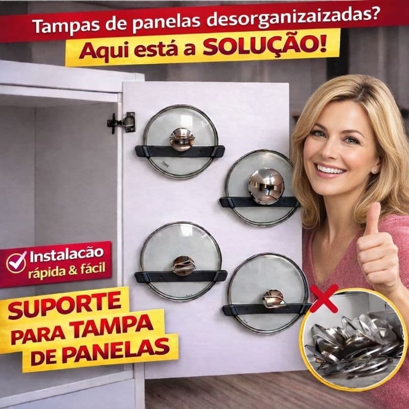 Kit 3, 4, 6 e 8 Suportes Organizador Tampas de Panelas Mais Vendido | Adesivo para Armário e Cozinha Acompanha Parafusos