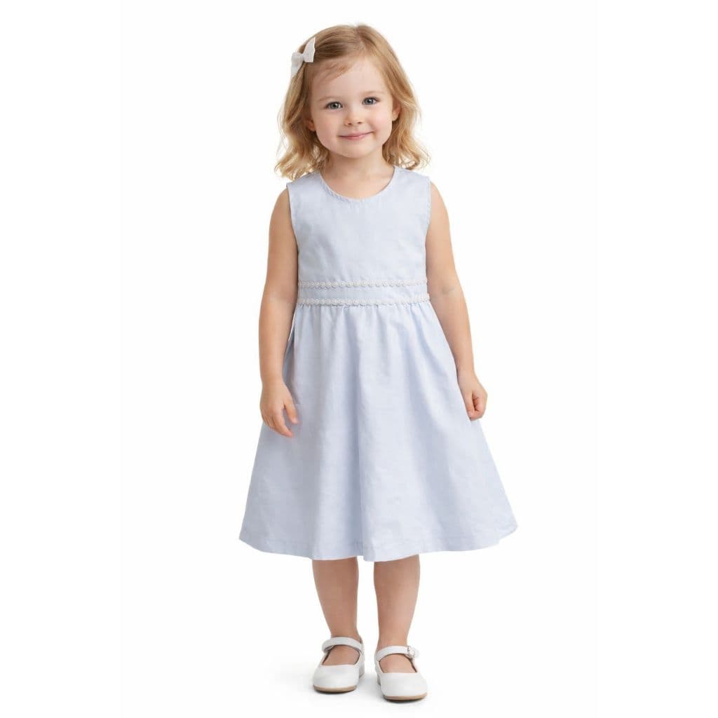 VESTIDO LAÇO BORDADO NA CINTURA, VESTIDO AZUL CLARO, VESTIDO DELICADO, LAÇO NAS COSTAS, VESTIDO BORDADO