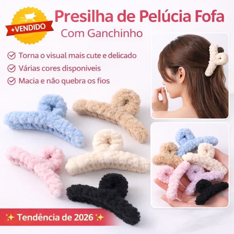 Kit  4 - Presilha de Cabelo Pelúcia Premium | Presilha fofa