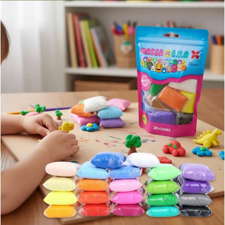 Massa Eva 250G 20 Cores Make + Massinha Para Modelar Alta Quantidade Artesanato Infantil