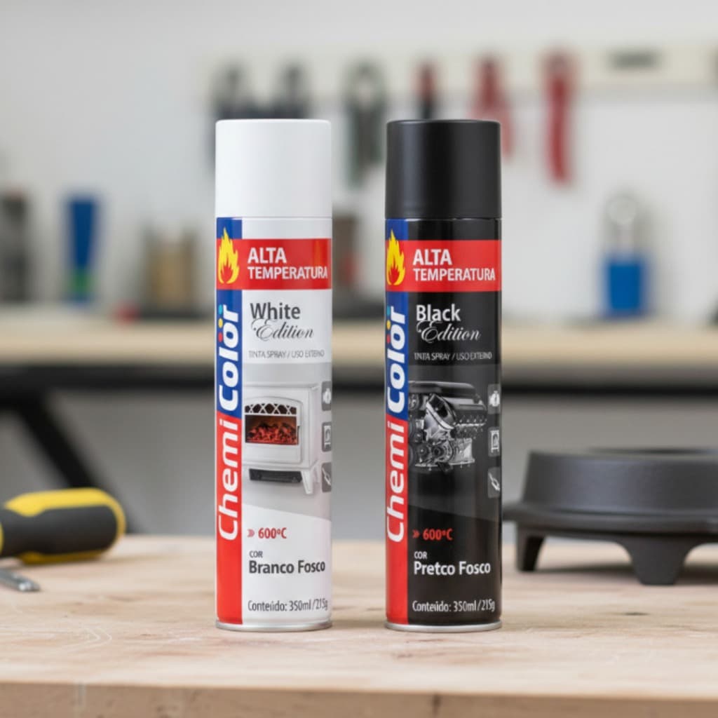 Tinta Alta Temperatura 600°C Chemicolor Preto / Branco Fosco 350ml