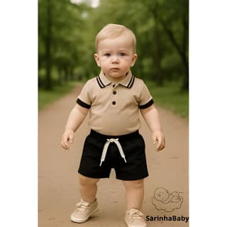 Conjunto Polo Infantil Masculino - Camisa + Bermuda Para O Verão 2025