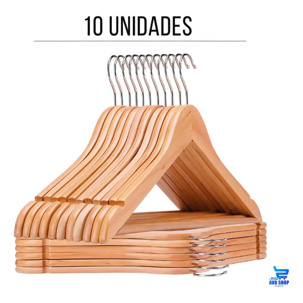 Kit 10 Cabides Para Roupas Madeira Cabides Organizador Closet Calças Camisas Saias Atacado Premium