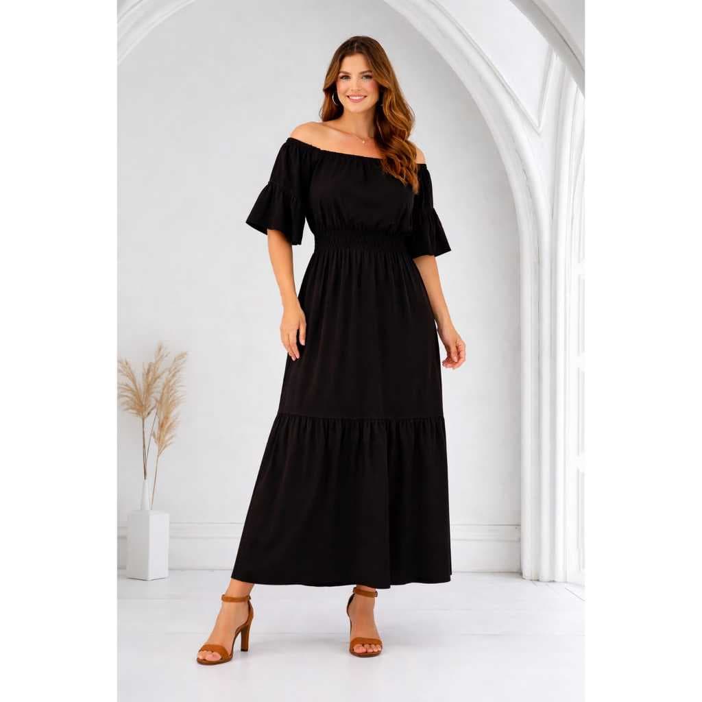 Vestido Longo Ombro a Ombro Feminino Plus Size Elegante Casual