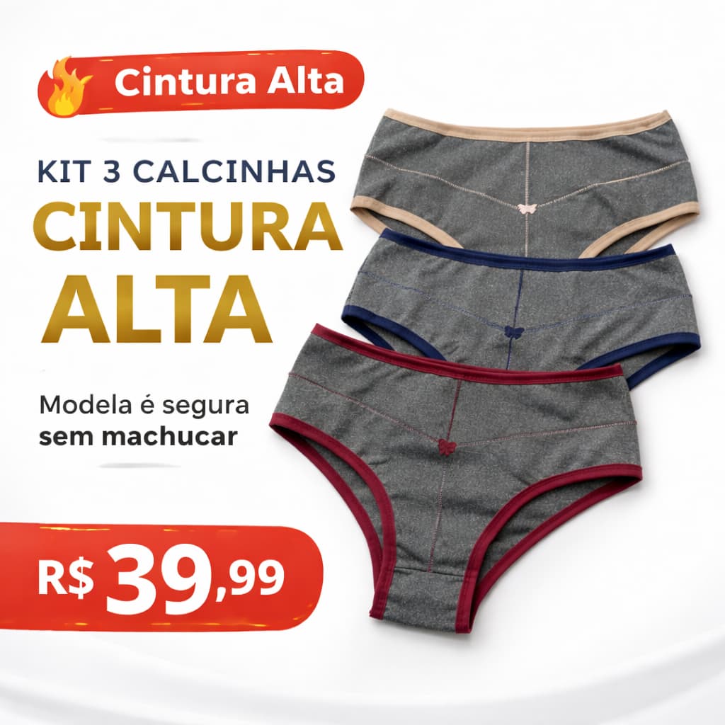 Kit 3 Calcinha Cintura Alta Suplex Modeladora Segura Barriga Confortável Não enrola