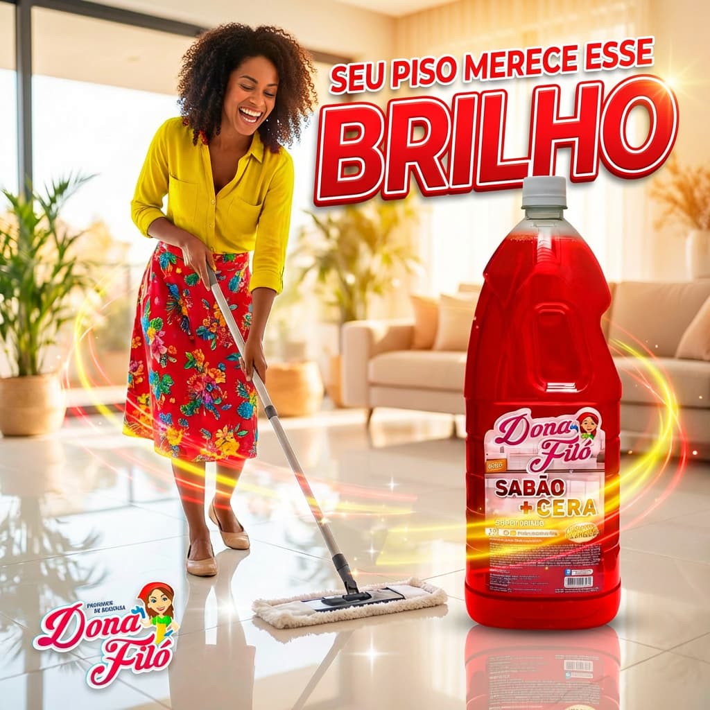 Sabão Líquido com Cera 2L Dona Filó Perfume Duradouro Brilho e Limpeza Profunda